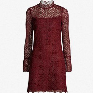 Sandro red lace long sleeve dress